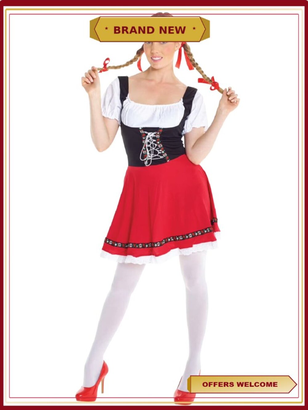 Oktoberfest Dress Halloween Costume Lace-Up Puff Sleeve Bavarian